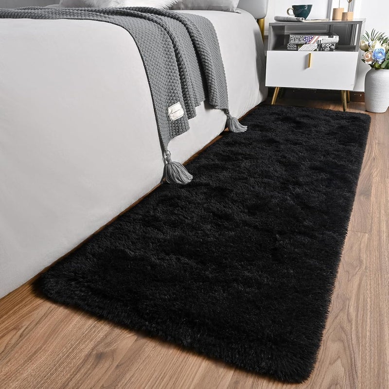 AROGAN Shag 2x6 Runner Rug for Bedroom, Washable Rugs Runners with Memory Foam for Hallways, Entryway Indoor Fluffy Throw Rug for Beside Living Room Kids Girls Nursery Dorm, Black - Image 3